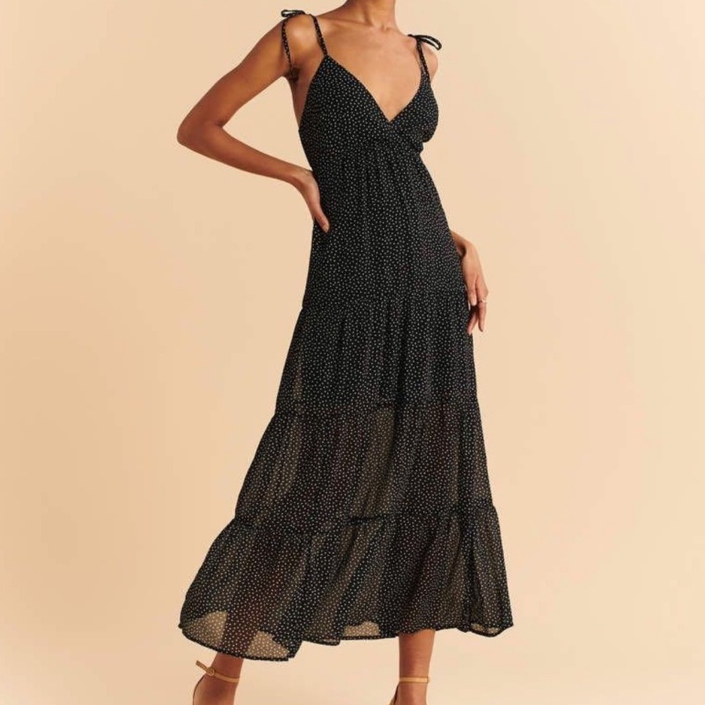 Abercrombie & Fitch Love Struck Maxi Tiered Dress Black White Polka Dot XXS